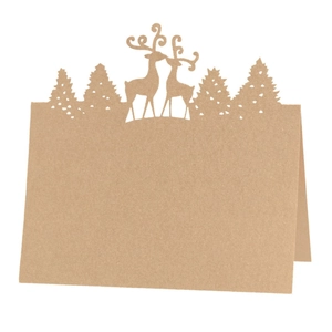 Segnaposto Natalizi Intagliati al Laser con Renne e Bosco per Decorazione Tavola Matrimonio Festa Carta Perla Artificialta a Tenda