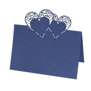 Dark blue heart-shaped laser-cut place card with elegant floral lace hollow design