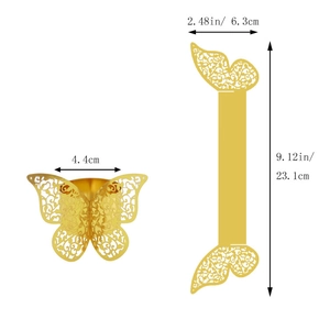Detailed dimensions of golden laser-cut butterfly napkin ring with measurement markings