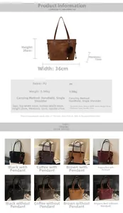 Detailed size specifications for large PU leather tote bag showing width and height details