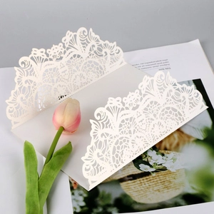 Elegant laser cut hollow rose flower wedding invitation cover in cream white pearlescent paper