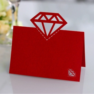 Elegant red laser-cut diamond ring place card for wedding table seating and decor
