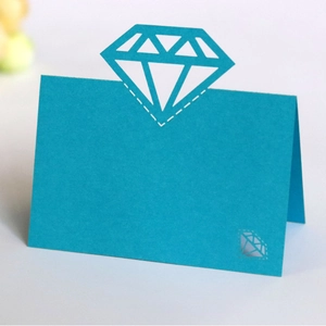 Peacock blue laser-cut diamond name place card for wedding ceremony and formal events