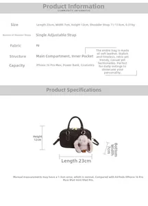 Detailed dimension chart showing the 23cm length of this brown retro PU leather handbag