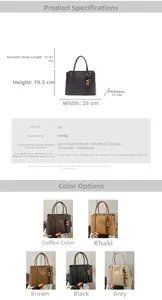 Detailed dimension chart and multi-color view of stylish PU leather bucket bag for women