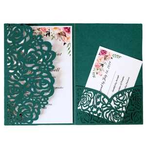 Elegant Laser Cut Rose Wedding Invitations With Envelopes RSVP Cards Pearlescent Paper Hollow Floral Invites For Engagement Celebration