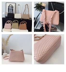 Quilted leather shoulder bags in multiple colors featuring stylish scrunchie straps