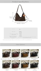 Detailed size chart and multi-color selection of the retro large capacity tote bag