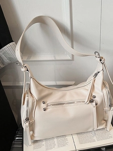 Vintage PU Leather Motorcycle Crossbody Bag For Women Fashion Underarm Bag With Zipper Rivets Commuter Dumpling Handbag