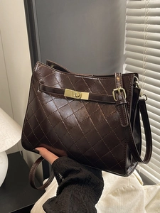 Vintage Quilted PU Leather Crossbody Bag For Women Glossy Diamond Pattern Shoulder Bag Retro Small Square Handbag With Gold Lock