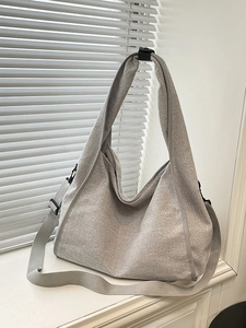 Chic light grey large capacity tote bag with texture fabric and adjustable strap