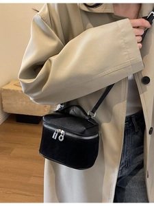 Retro black matte crossbody box bag with pebbled leather detail and silver lock charm