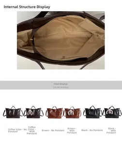Detail view showing internal zipper pocket and color options for large tote bag