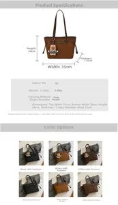 Detailed size specifications and material chart for the minimalist PU leather tote bag