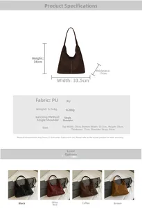 Detailed dimension guide and color selection for this large capacity matte PU tote bag