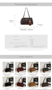 Detailed size specifications for the vintage PU tote bag with dimensions and color options