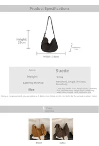 Detailed size chart and dimensions for the vintage suede crossbody bag set