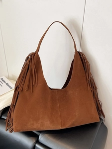 Retro Matte PU Suede Fringe Shoulder Bag For Women Bohemian Large Capacity Tote Bag Tassel Hobo Bag Casual Underarm Bag Fashion Handbag