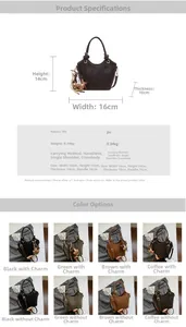 Detailed size specifications for a compact PU leather bucket bag with top handle and strap