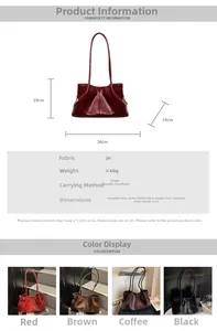 Detailed size chart and multi-color options for vintage ruched shoulder tote bag