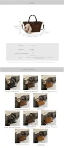 Detail view of the vintage bucket bag size and weight specifications with plush bunny charm