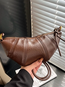 Women PU Leather Croissant Underarm Bag Minimalist Stitching Design Vintage Adjustable Strap Dumpling Shoulder Bag Daily Purse