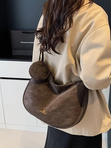 Matte dark brown crescent hobo bag with mini round coin purse and large capacity