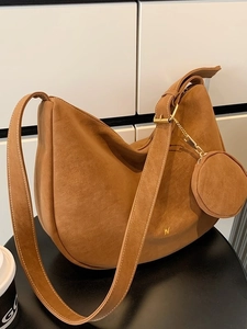 Vintage brown frosted leather hobo bag with adjustable strap and round mini coin purse