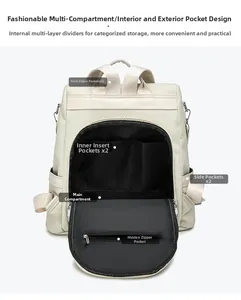 Detailed interior layout of the vintage soft leather backpack showing various compartments