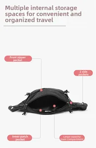 Detailed interior of black checkered chest bag showing main pocket and storage compartments