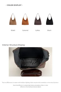 Detail view of large suede tote bags in khaki and coffee colors with matching pouch