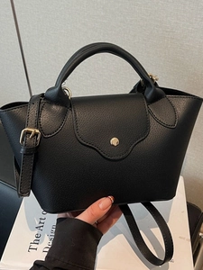 Women Chic Bucket Bag Litchi Texture PU Leather Handbag Crossbody Bag With Gold Metal Buckle Top Handle Shoulder Bag
