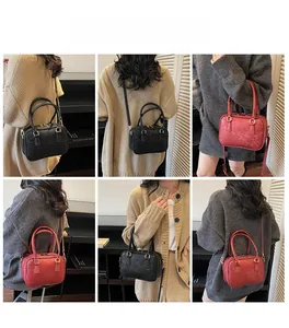 Collage of model showing map print Boston bag in hand-carry and crossbody styles