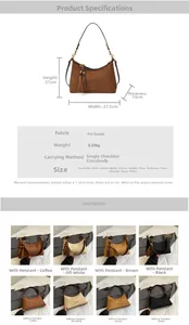 Detailed size chart and material specifications for this minimalist PU shoulder handbag