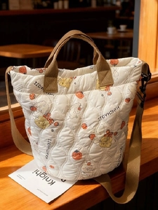 Women Fashion Quilted Handbag Large Capacity Cartoon Printed Shoulder Bag Versatile Casual Padded Tote Bag With Adjustable Strap