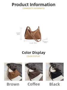Detailed dimensions of the suede hobo bag in brown, coffee, and black colors