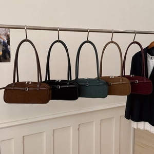 Retro matte suede Boston shoulder bags in five colors with vintage buckle detail
