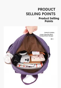 Macro shot of purple backpack interior with spacious compartment for daily items