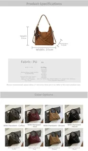 Detailed size chart and specifications for the multifunctional PU leather backpack