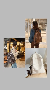 Vues détaillées de sacs à dos vintage en similicuir marron et blanc avec bretelles réglables