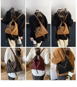 Collage of fashion models wearing a trapezoidal faux leather backpack in multiple colors