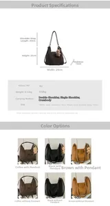 Fiche technique détaillée montrant les dimensions du sac en PU et les coloris vintage