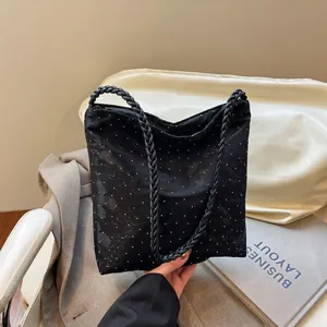 Fashion Women Nylon Tote Bag Butterfly Polka Dot Printed Shoulder Bag With Woven Strap Large Capacity Commuter Daily Bag