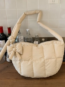 Mode Femmes Sac à Épaule Matelassé Avec Grand Nœud Décor Grande Capacité Polyester Sac Bandoulière Décontracté Quotidien Fourre-Tout