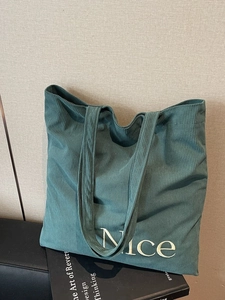 Dark green corduroy tote bag with Nice letter embroidery and large capacity