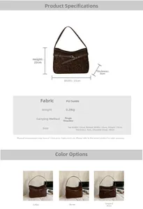 Detailed size chart for retro suede shoulder bag with specific product dimensions