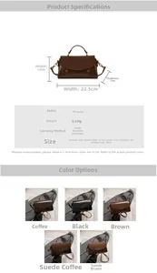 Detailed size chart for vintage crossbody bag with dimensions 22.5x13x7cm and strap info