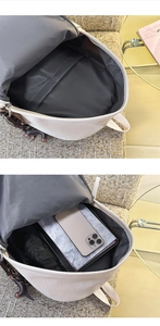 Vue intérieure du sac à dos en similicuir ivoire avec compartiment tablette et doublure