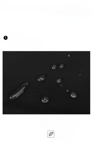 Close-up of waterproof black high-density nylon fabric with water droplets on the surface