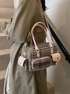 Sac à main bowling rétro style britannique à carreaux avec poches et finitions cuir